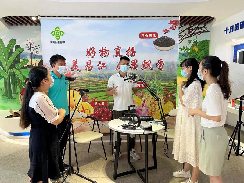 烏烈鎮(zhèn)白石村村務(wù)專員發(fā)揮策劃營銷專長，通過互聯(lián)網(wǎng)帶貨直播。昌江縣委宣傳部供圖
