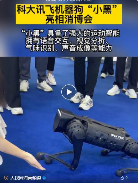科大訊飛機(jī)器狗“小黑”亮相消博會