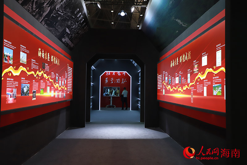 “海南農(nóng)墾號(hào)”車廂展示海南農(nóng)墾戰(zhàn)略布局和歷史。人民網(wǎng)記者 牛良玉攝
