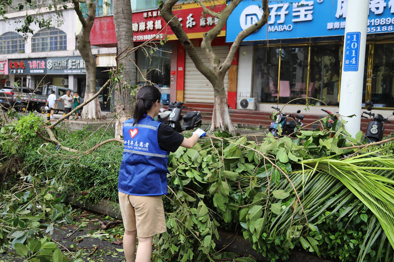 青年志愿者隊(duì)投入恢復(fù)一線。 共青團(tuán)海口市委員會(huì)供圖