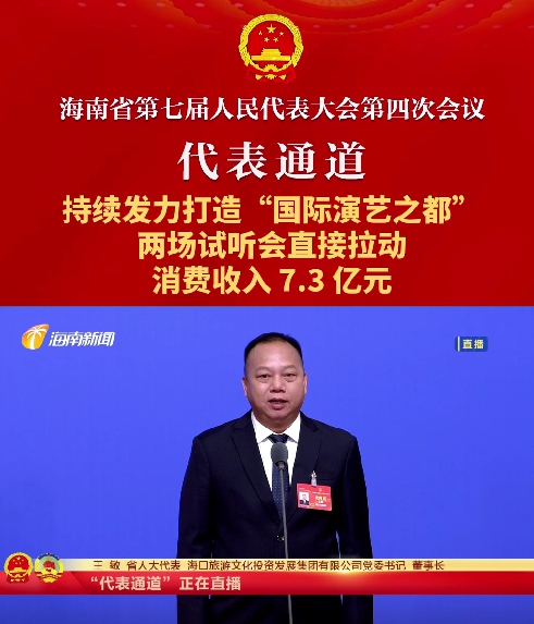 代表通道丨海南省人大代表王敏：持續(xù)發(fā)力打造“國際演藝之都”，兩場試聽會直接拉動消費收入7.3億元