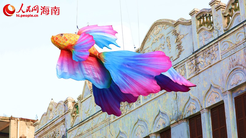七彩“錦鯉”燈籠非常奪目耀眼。人民網(wǎng)記者 符武平攝